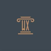 WX initial monogram for lawfirm logo with pillar design vector