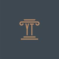 YT initial monogram for lawfirm logo with pillar design vector