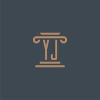 YJ initial monogram for lawfirm logo with pillar design vector