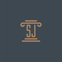 SJ initial monogram for lawfirm logo with pillar design vector