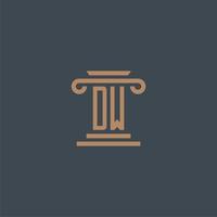 DW initial monogram for lawfirm logo with pillar design vector