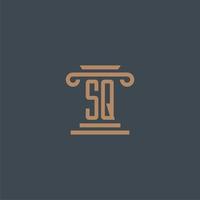 SQ initial monogram for lawfirm logo with pillar design vector