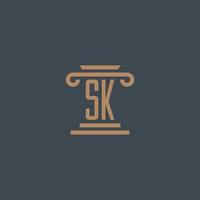 monograma inicial sk para logotipo de bufete de abogados con diseño de pilar vector