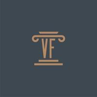 monograma inicial vf para logotipo de bufete de abogados con diseño de pilar vector