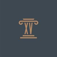 xv monograma inicial para logotipo de bufete de abogados con diseño de pilar vector