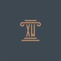 monograma inicial xw para logotipo de bufete de abogados con diseño de pilar vector