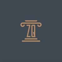 ZQ initial monogram for lawfirm logo with pillar design vector