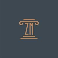 monograma inicial zm para logotipo de bufete de abogados con diseño de pilar vector