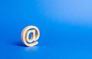 Email icon on blue background. internet correspondence. Contacts for business. Business tools. Internet and global communication, digitalization of economy and processes. at commercial photo