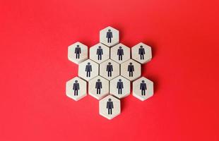 People combined into a star-shaped structure. Unity. Building a business team, teamwork cooperation. Staff expansion and recruiting. Human resources. Personnel management. Discipline and hierarchy. photo