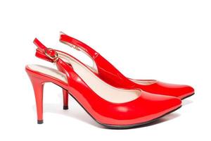 women's red high-heeled shoes photo