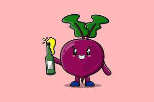 Cute cartoon character Beetroot with soda bottle vector