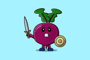 Cute cartoon character Beetroot holding sword vector