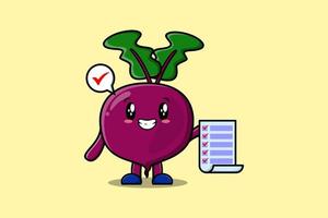 cartoon Beetroot character hold checklist note vector