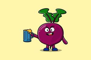 Cute Beetroot cartoon character with beer glass vector