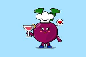 Cute cartoon Beetroot chef holding wine glass vector