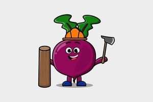 Cute cartoon Beetroot carpenter character with ax vector