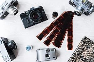 retro cameras on white background photo