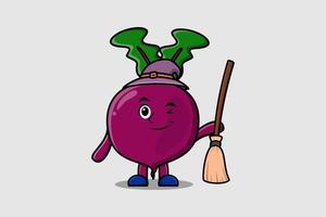 Cute cartoon witch shaped Beetroot with broomstick vector
