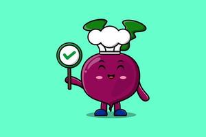 Cute cartoon Beetroot chef hold correct sign board vector