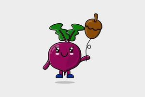 Cute cartoon Beetroot floating with acorn balloon vector