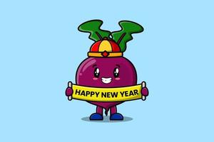 Cute cartoon Beetroot chinese hold happy new year vector