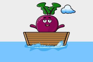 cute cartoon Beetroot get on boat illustration vector