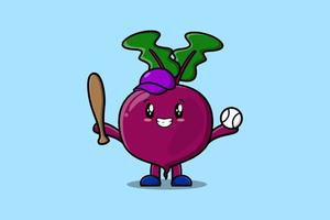 Cute cartoon Beetroot character playing baseball vector