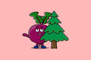 Cute cartoon Beetroot character hiding tree vector