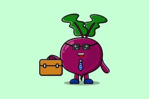 Cute cartoon Beetroot businessman holding suitcase vector