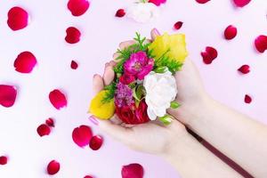 beauty hands with makeup flowers photo