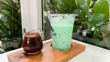 Drink like hot green glass with chocolate in the glass room photo