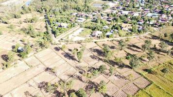 Aerail view of drone city town. photo