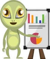 Alien with analytic panel, illustration, vector on white background.