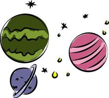 Planets in space, illustration, vector on white background