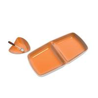 Orange ceramic serving dishes - heart shaped dish with serving spoon and divided rectangular dish, 3D illustration photo