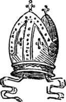 Mitre is a sacerdotal ornament for the head, vintage engraving. vector