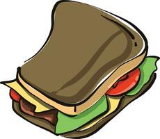 Sandwich with salad, illustration, vector on white background.