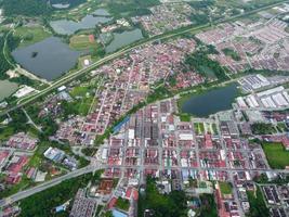 Aerial view old Kampar town and abandoned tin mining photo