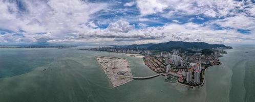 Panorama aerial view Tanjung Tokong at Penang Island in blue day photo