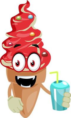 Ice cream drinking soda, illustration, vector on white background.