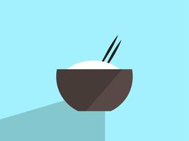 Rice in bowl, illustration, vector on white background.