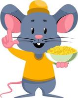 Mouse with snacks, illustration, vector on white background.