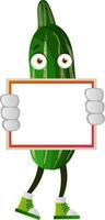 Cucumber holding plate, illustration, vector on white background.