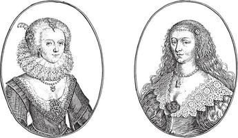 Portraits of the Courtesans Called Mistress Mary C.P. and Lady of Oxm, vintage illustration. vector