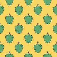 Green durian, seamless pattern on yellow background. vector