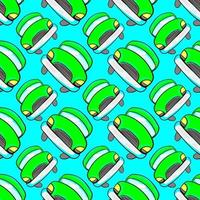 Green car pattern, seamless pattern on blue background. vector