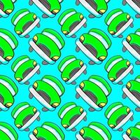 Green car pattern, seamless pattern on blue background. vector