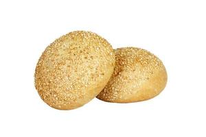 Two Tasty round bun with sesame seeds for burger on white background photo