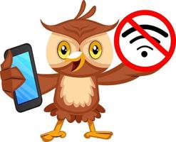 Owl with no wifi signal, illustration, vector on white background.